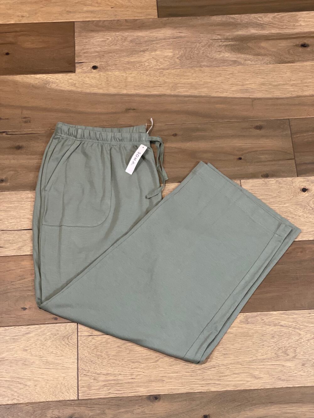 Soma Pants Size XL Sage Green Cotton Elastic Waist Drawstring New With Tag
